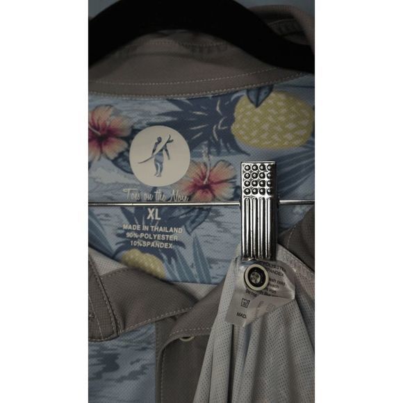 Toes On The Nose Stretch Polo Shirt Size XL Blue Hawaiian Floral Golf Performanc - Picture 3 of 5